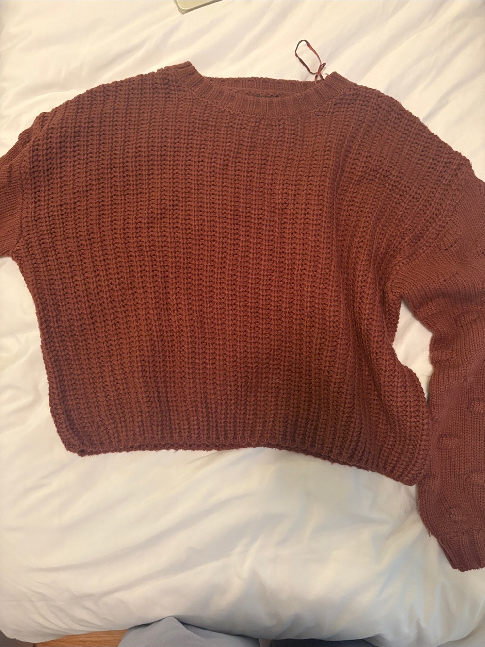 moon & madison Cropped Crewneck Sweater in Rust Brown